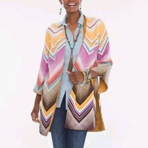 Chico's Multicolor Boho Shadows Reversible Kimono with 3/4 Sleeves Size 0 or 4/6